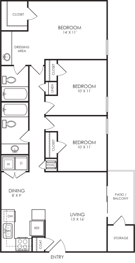 floor plan image of the two bedroom apartment at The 8500 Harwood